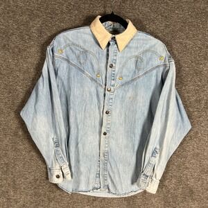 Stetson Mens Denim Western Shirt Long Sleeve Button Up‎ Beige Collar Cotton